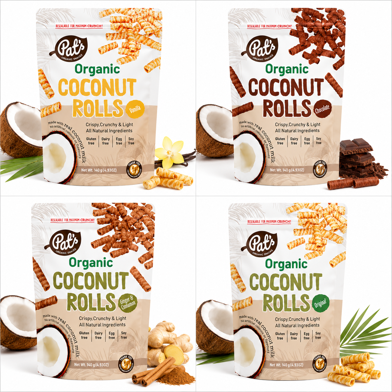Pats organic coconut rolls family