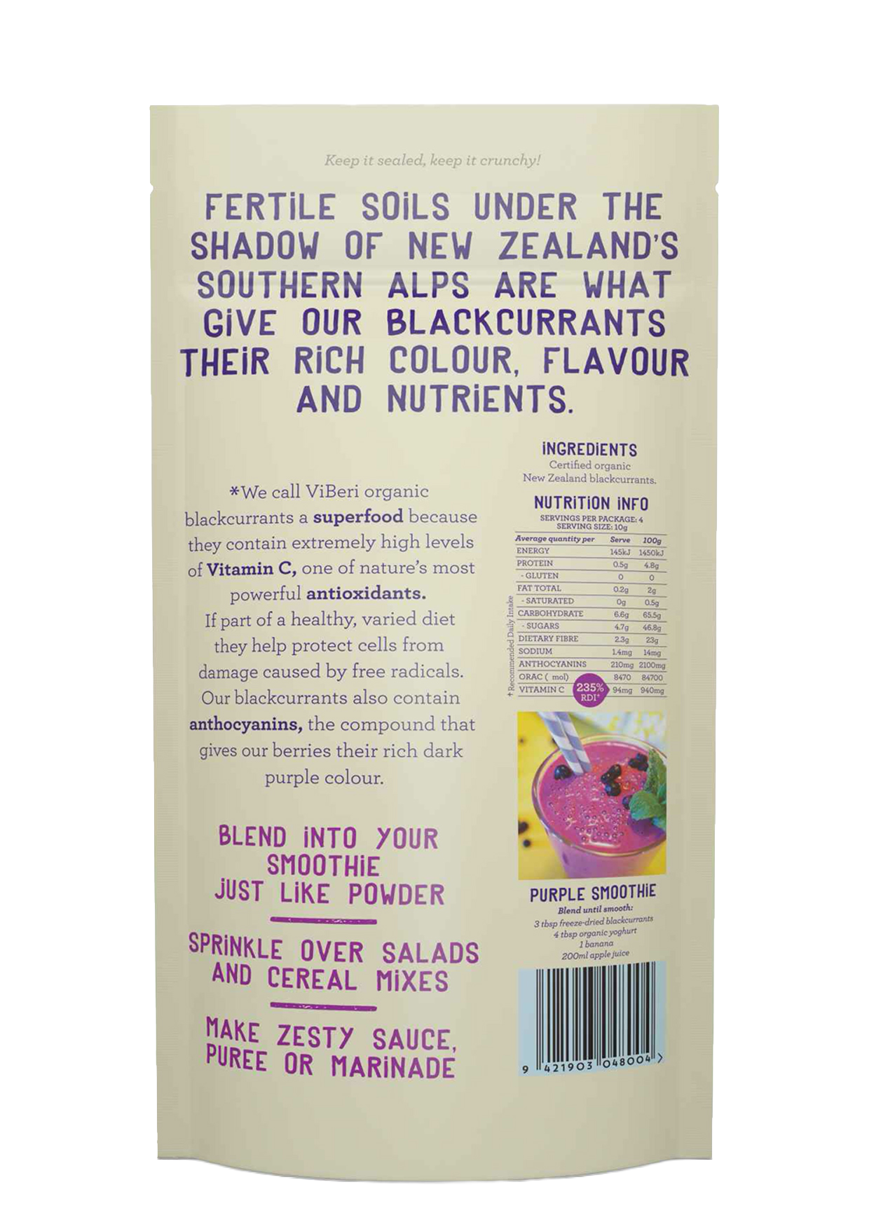 Freeze Dried Organic Blackcurrants 40g