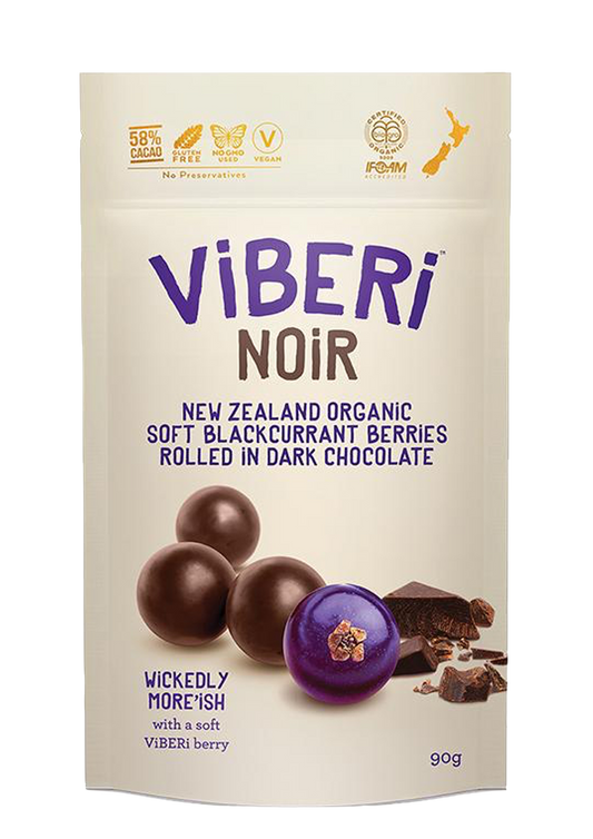 NOiR 58% Organic Dark Chocolate Rolled Blackcurrants 90g